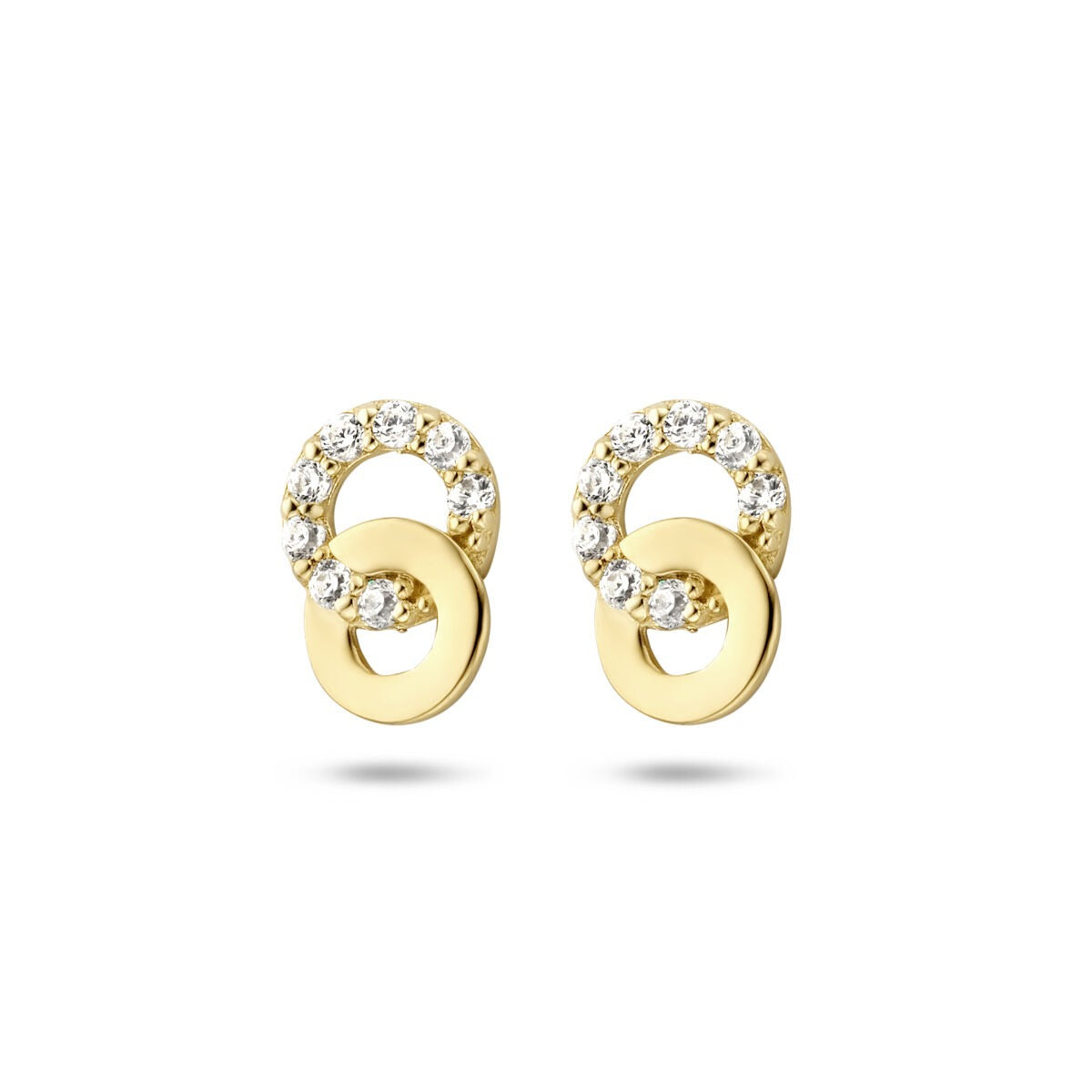 Gelbgoldfarbene Ohrstecker mit Zirkonia, in geschwungener Form mit funkelnden Steinen