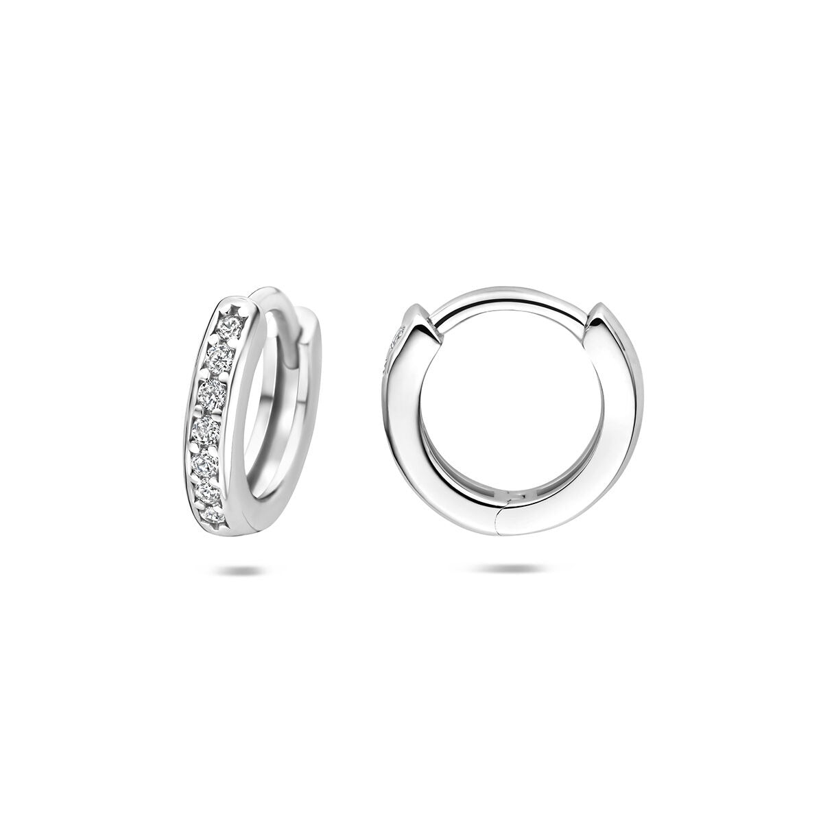 Rhodinierte 925er Silber Klappcreolen mit Zirkonia
