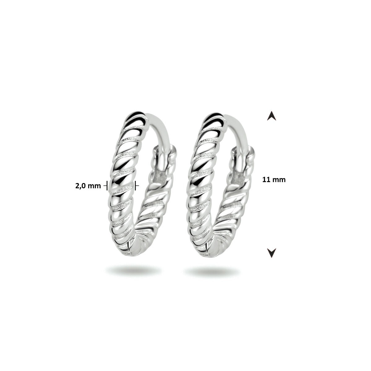 Ohrcreolen Damen Silber – rhodiniertes 925er Silber, gedrehtes Design 11 mm