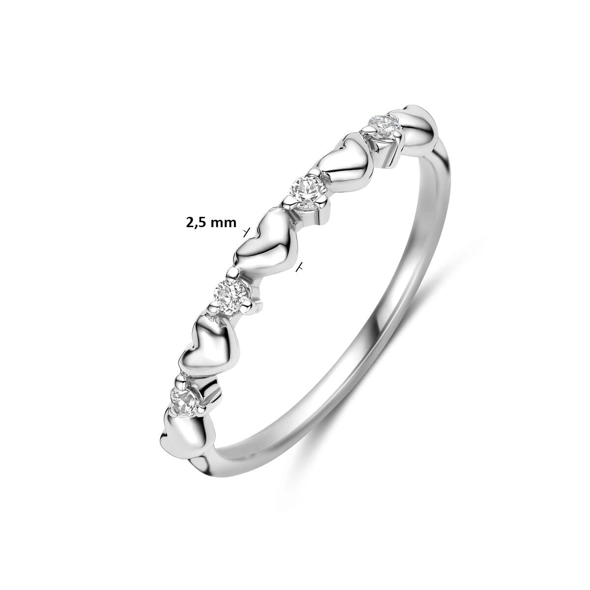 Rhodinierter 925er Silberring mit Herzen und Zirkonia
