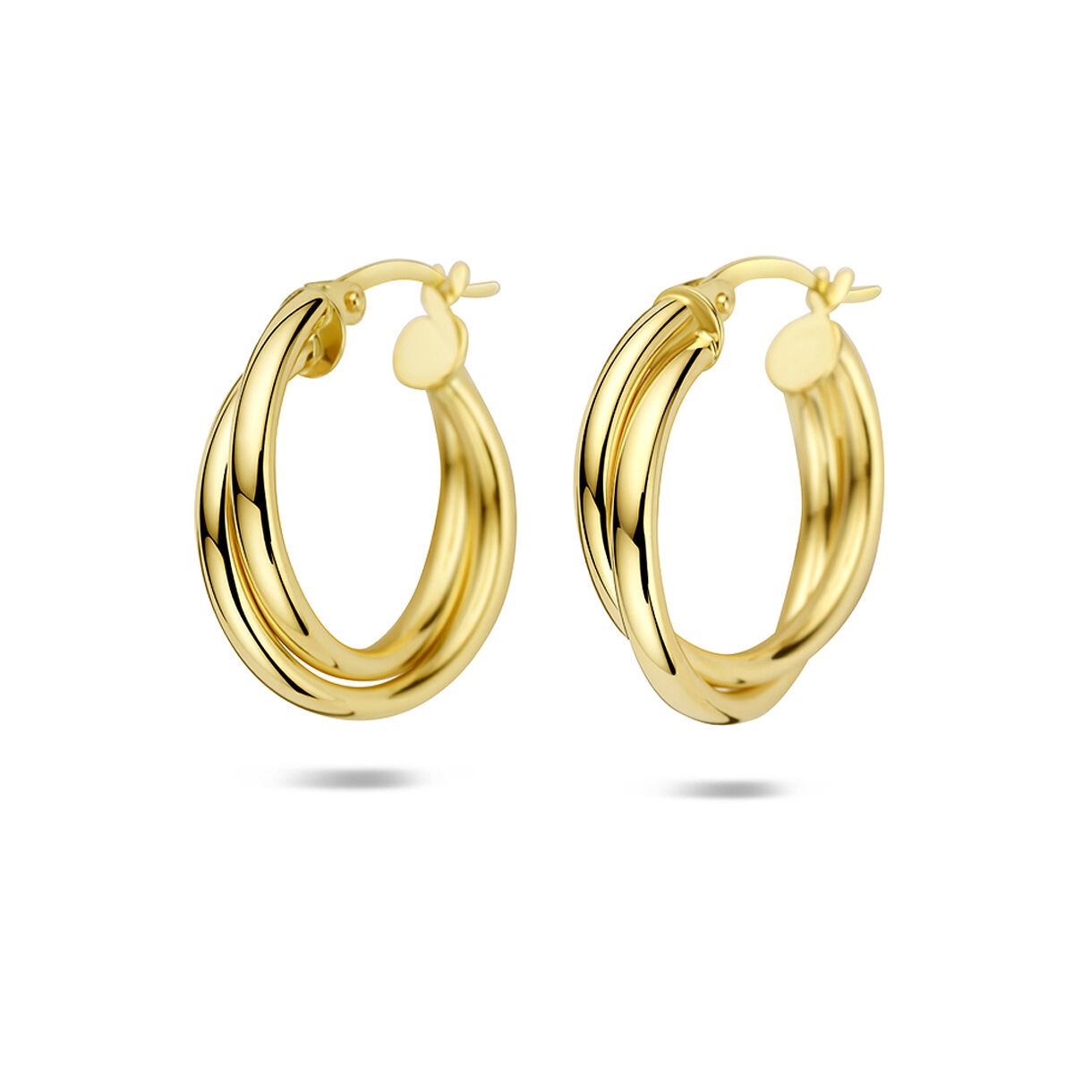 14k gelbgoldene Damenohrringe mit drei geschwungenen Ringen