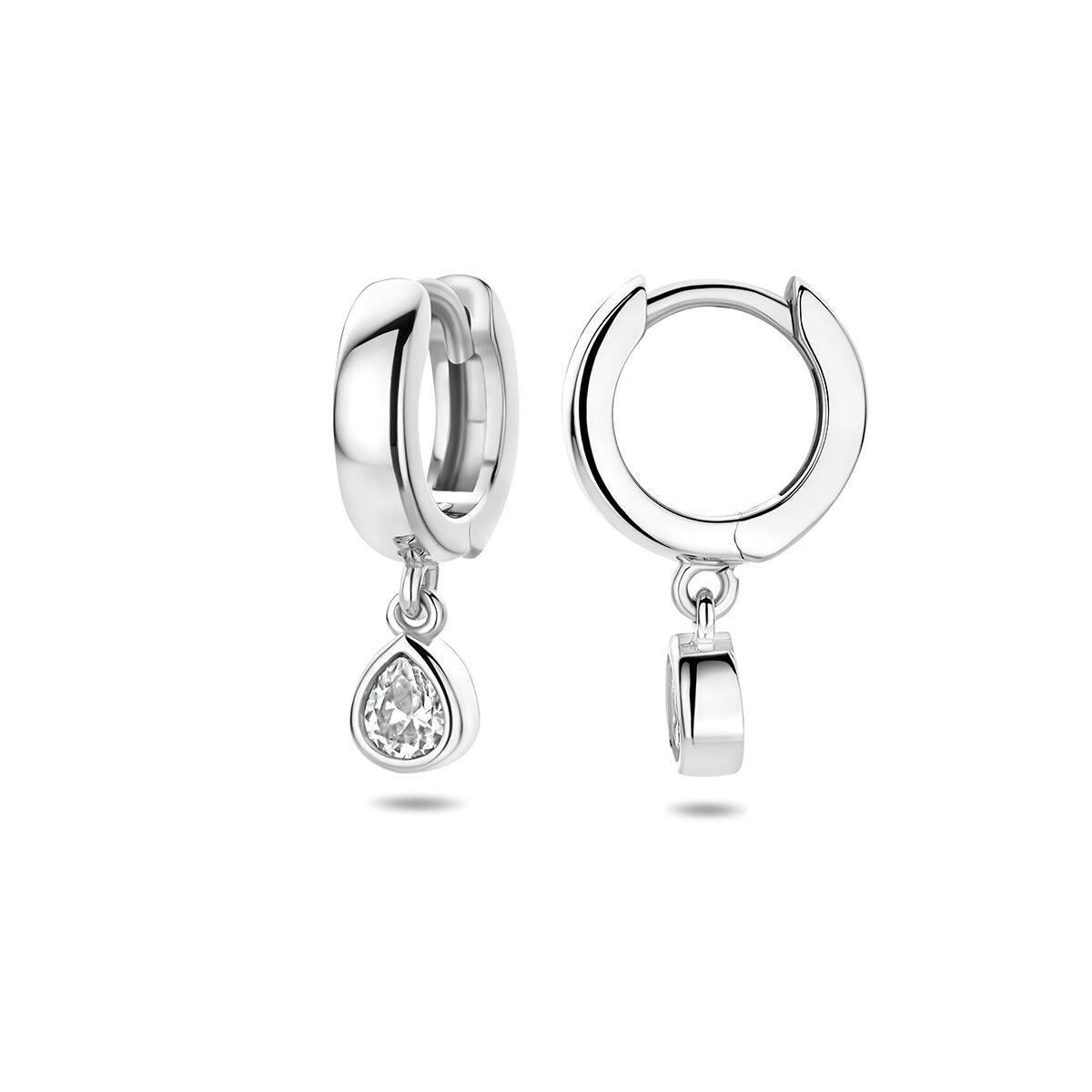 Rhodinierte 925er Silber Klappcreolen mit tropfenförmigem Zirkonia