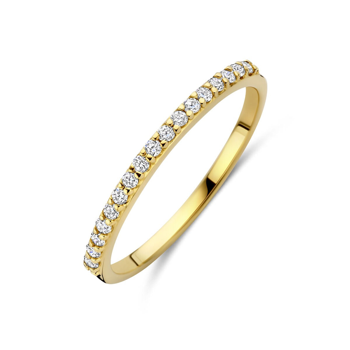 Ring aus 14k Gelbgold mit mehreren kleinen, funkelnden lab-grown Diamanten entlang der Fassung