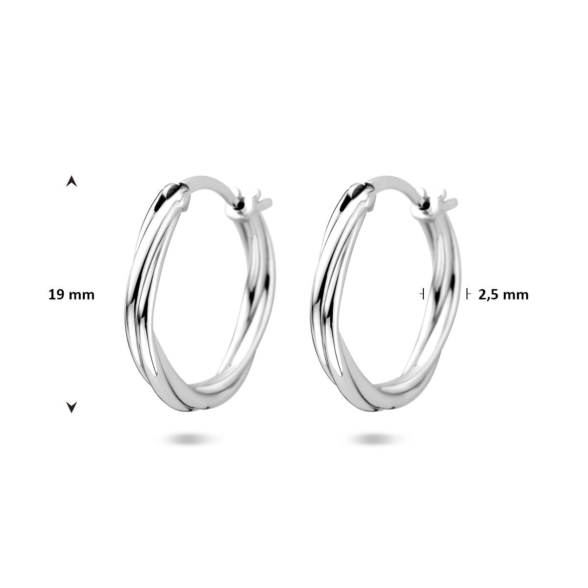 Silberne Ohrhänger gedreht – rhodiniertes 925er Silber 19 mm