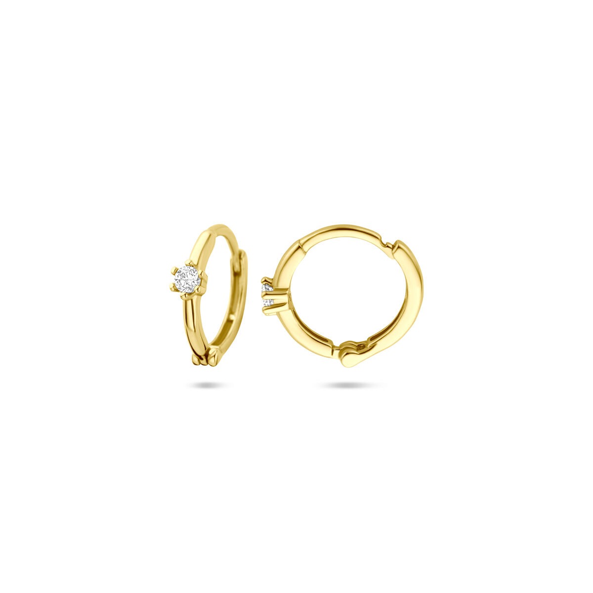 14k Gold Klappcreolen mit Zirkonia – 10,5 mm