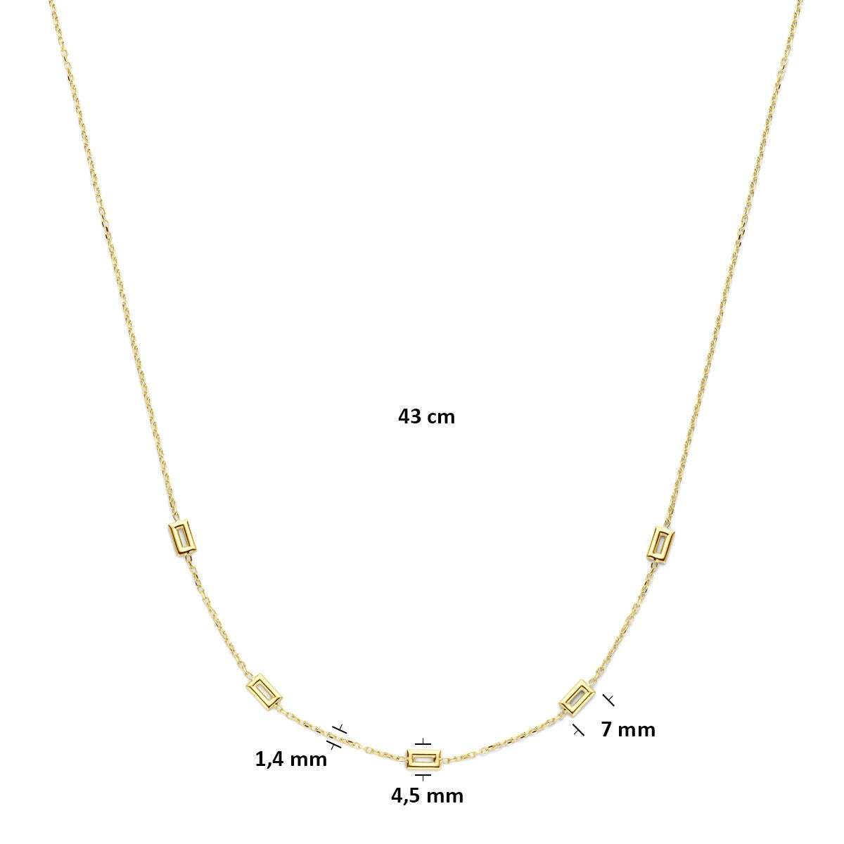 14k Gelbgold-Damenskette mit feinen Gliedern – 43 cm