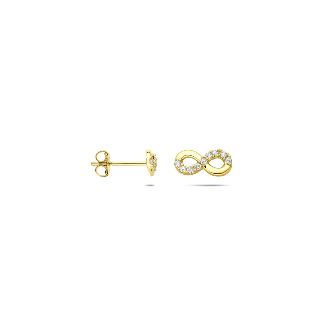 9k Geelgouden oorknoppen met infinity en zirkonia