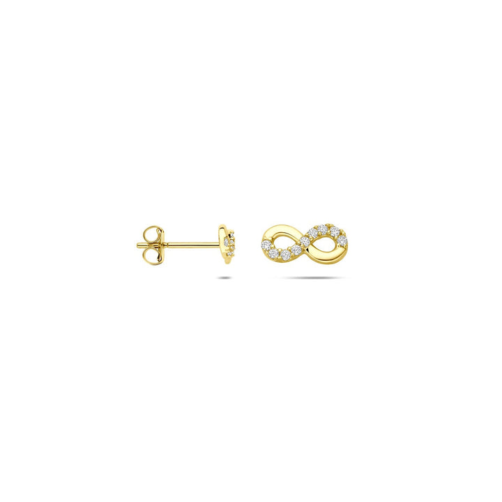 9k Geelgouden oorknoppen met infinity en zirkonia