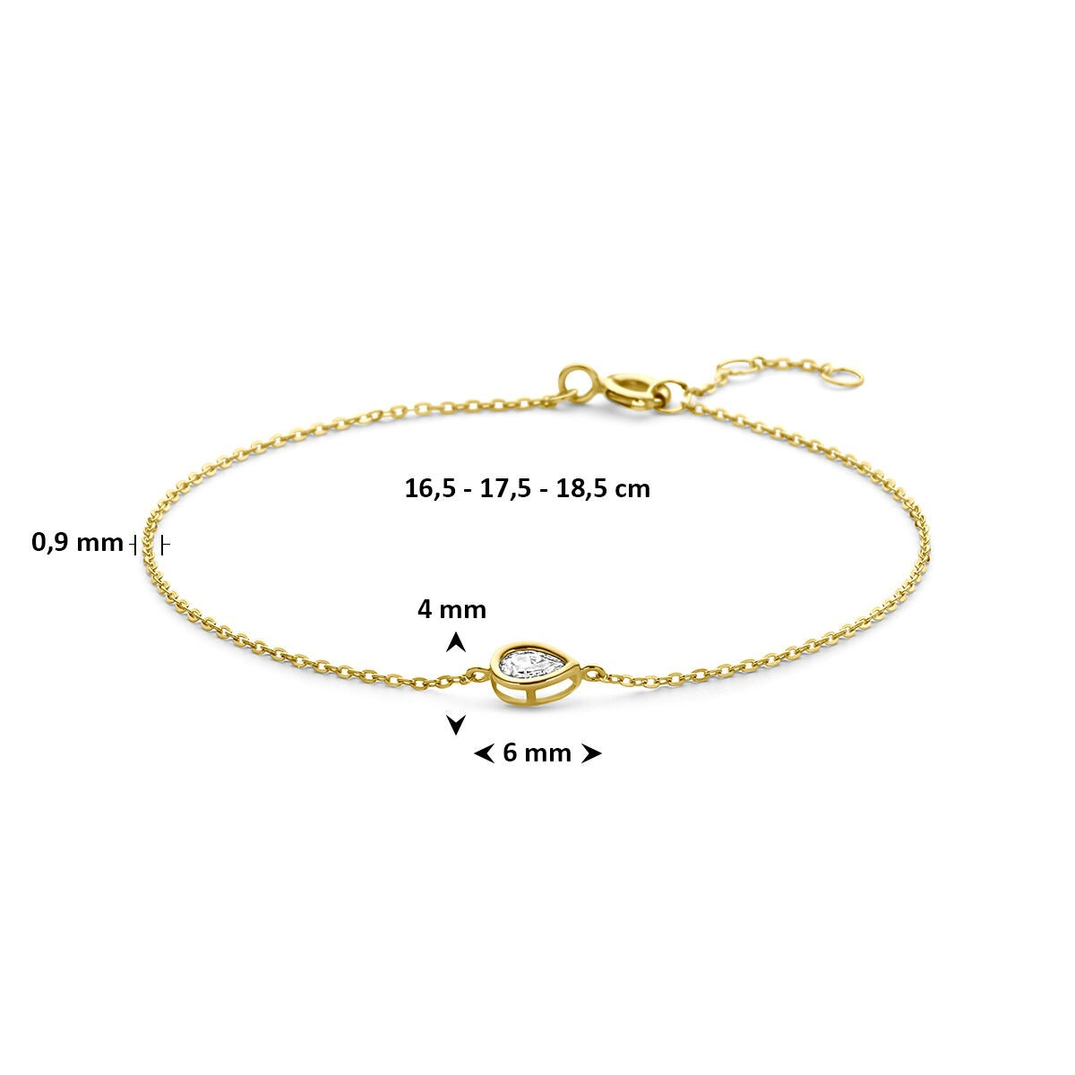 9k Geelgouden dames armband met peervormige zirkonia