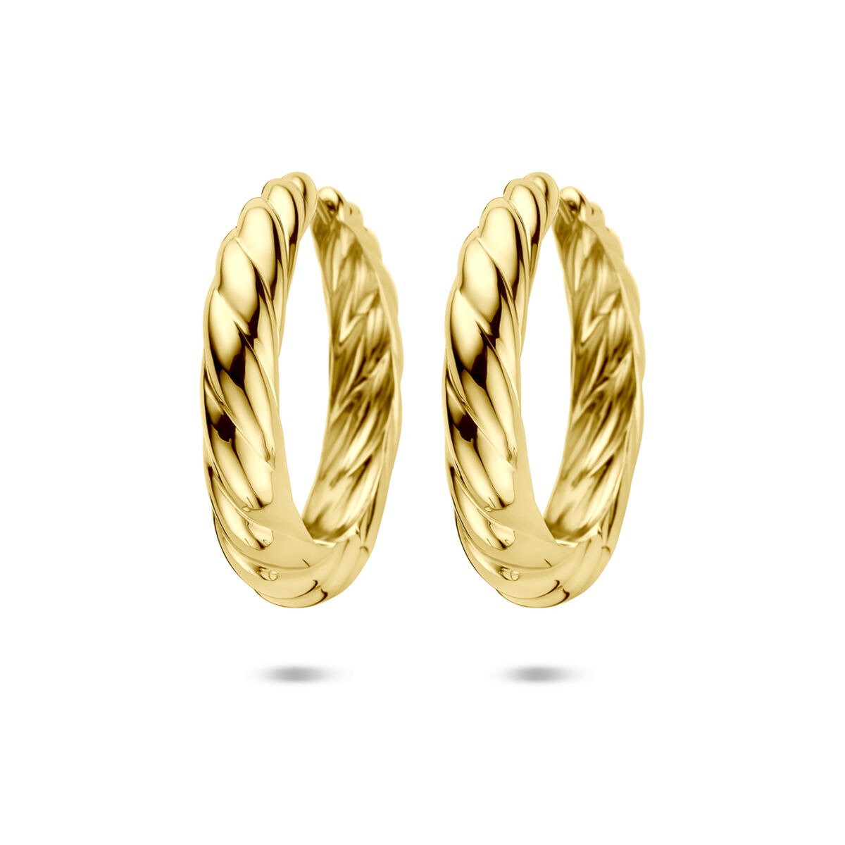 Vergoldete Silber-Klappohrringe für Damen mit gedrehter Oberfläche, Durchmesser 40 mm, Breite 7 mm