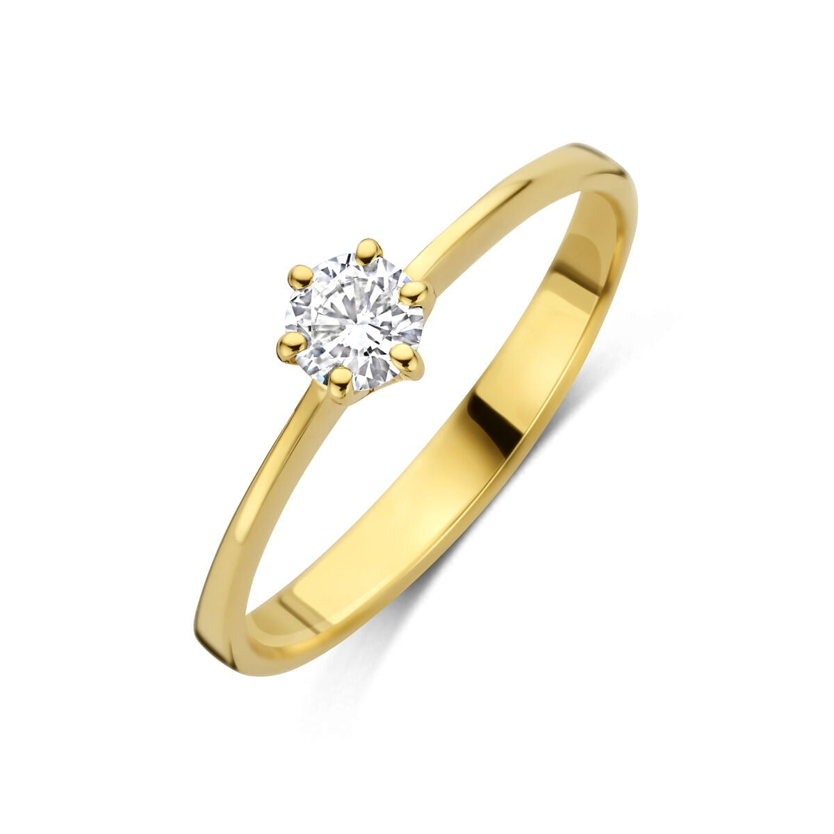 Ring aus 14k Gelbgold mit einem lab-grown Diamanten in runder Form