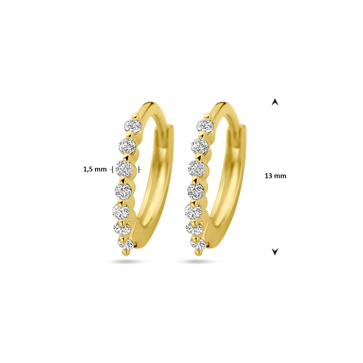 Vergoldete Klappcreolen für Damen – Gelbgold auf 925er Silber mit Zirkonia, 13 mm