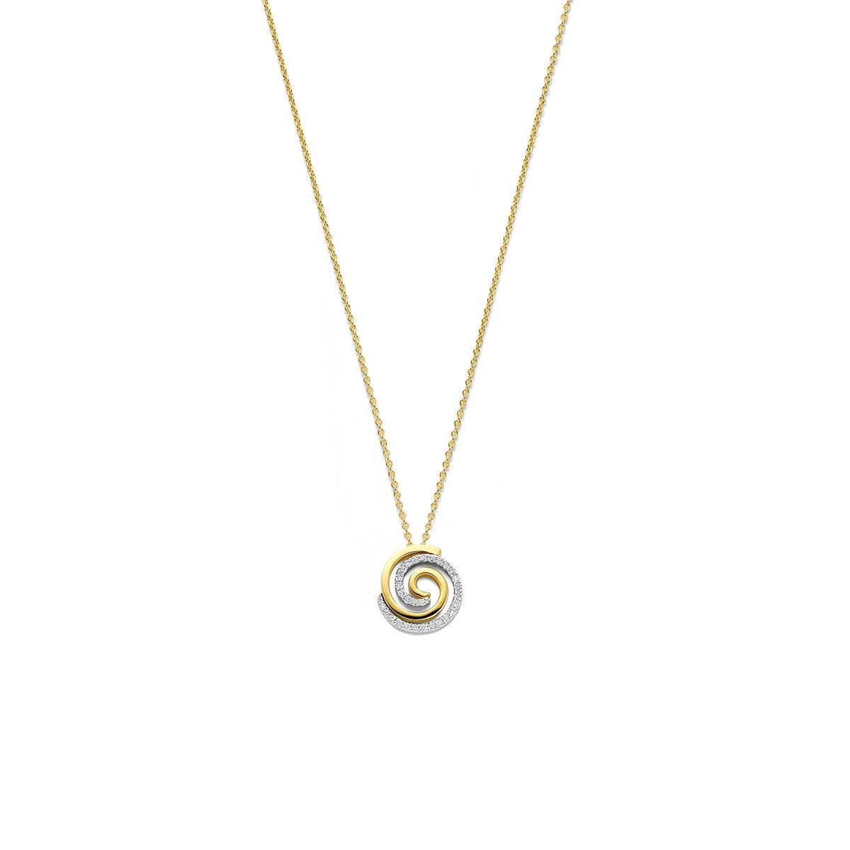 Bicolor Collier aus 14k Gold mit spiralförmigem Anhänger und Diamant
