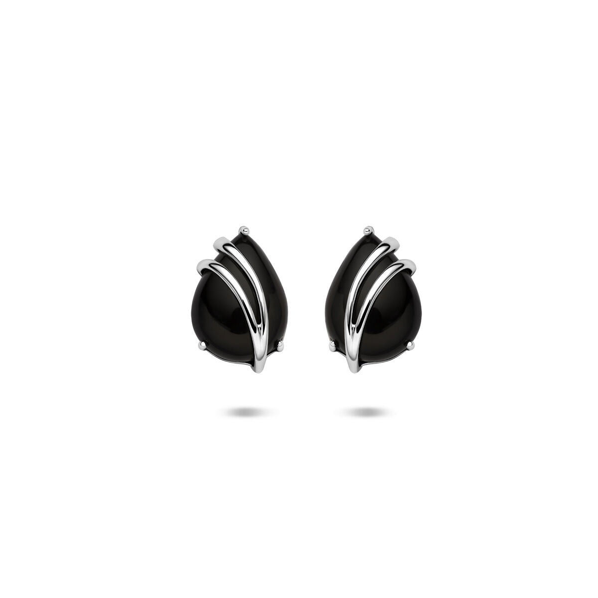 Silberne Ohrstecker aus rhodiniertem 925 Silber mit schwarzen Onyx-Steinen in Tropfenform
