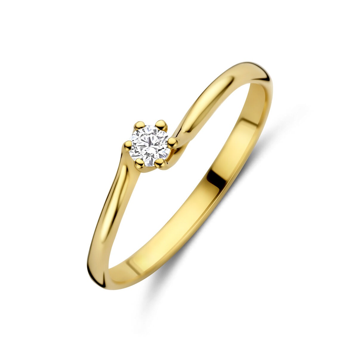 Ring aus 14k Gelbgold mit einem lab-grown Diamanten in der Mitte
