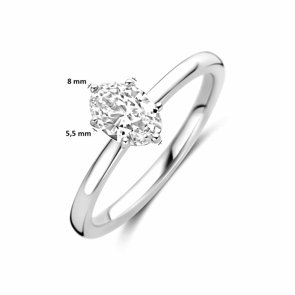 Damenring aus Silber mit ovalem Zirkonia – rhodiniertes 925er Silber