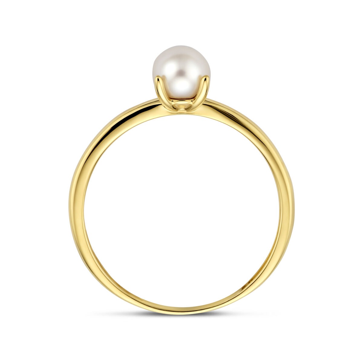 14 Karat Gelbgold Damenring mit weißer Perle – 5 mm