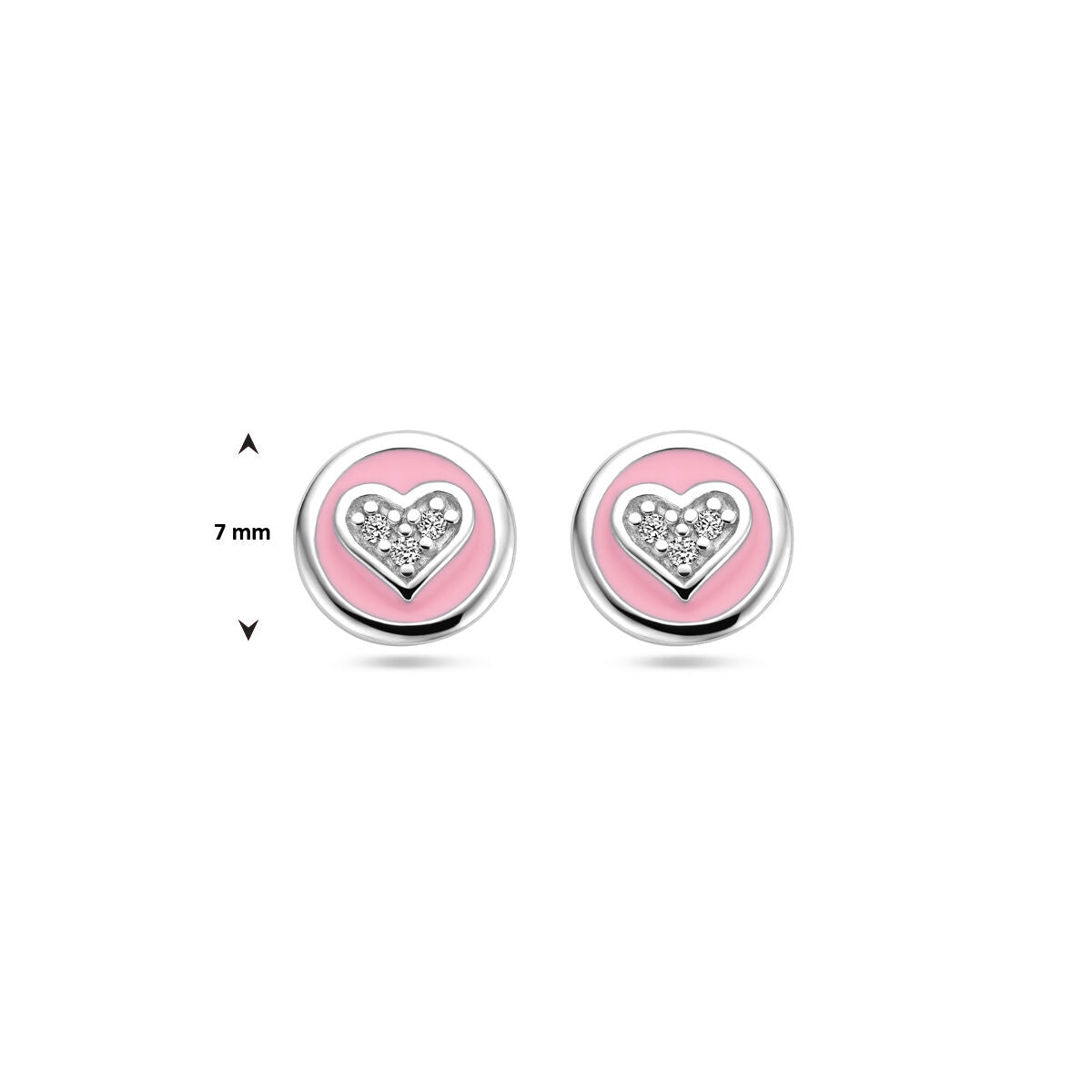 Kinderohrstecker aus Silber mit rosa Emaille und Zirkonia-Herzchen