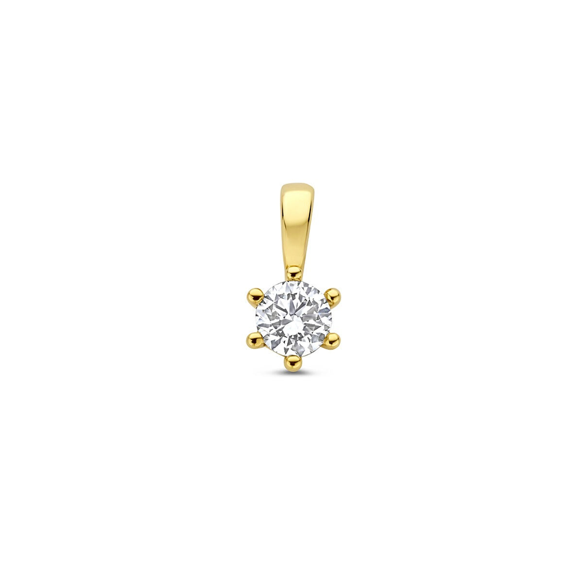 Hänger aus 14k Gelbgold mit lab-grown Diamant in runder Form und sechs Krappen.