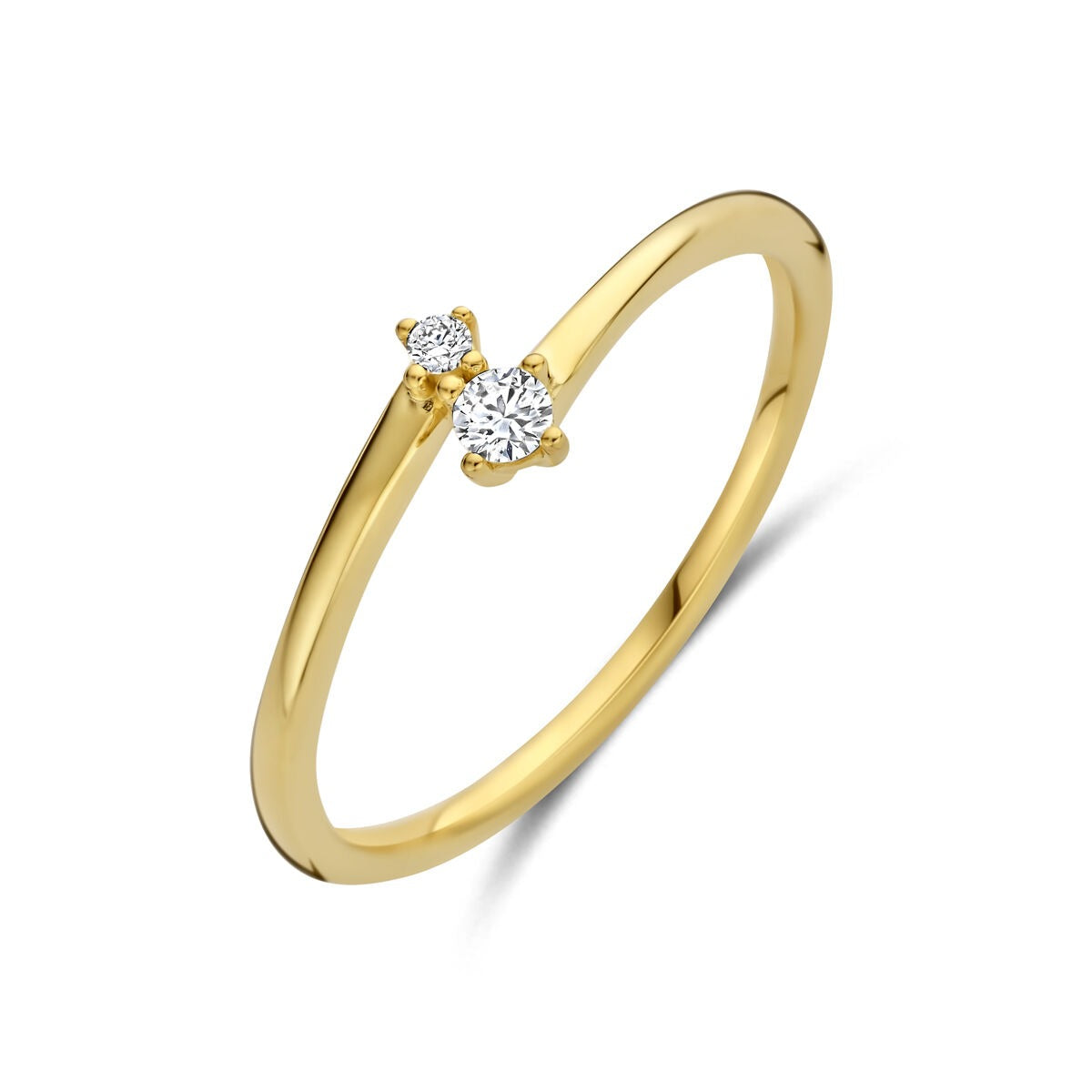 Damenring aus 14k Gelbgold mit zwei funkelnden Diamanten