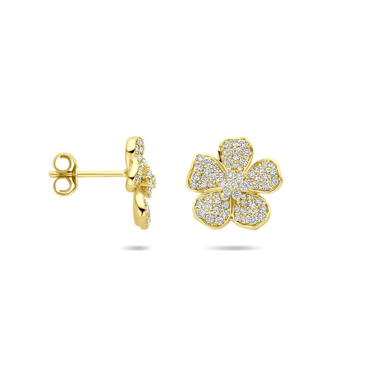 14k Gelbgold Ohrstecker mit Diamanten – Blütenform, 0.70 ct