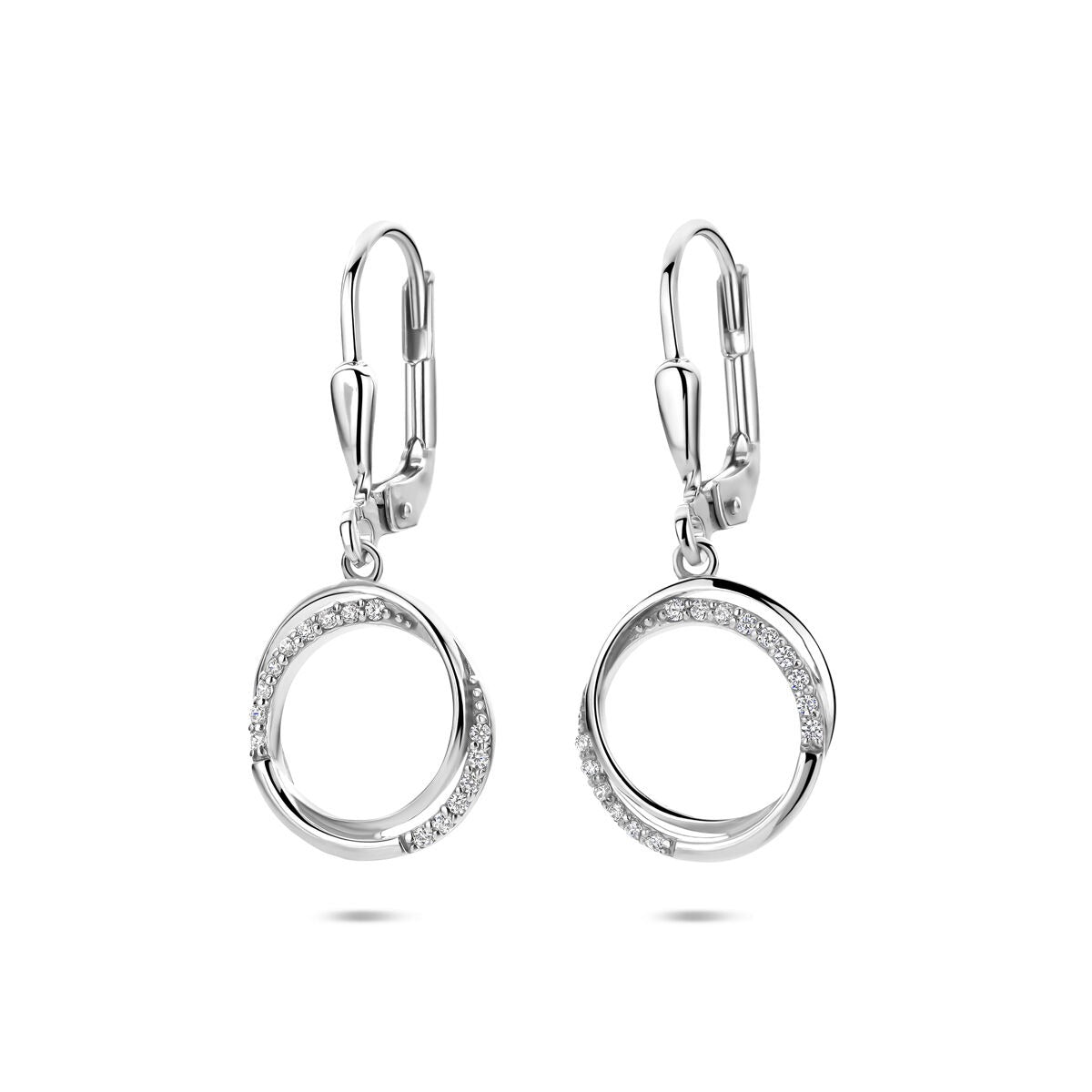 Gerhodinierte Silberne Ohrringe mit Zirkonia-Reihe in kreisförmigem Design