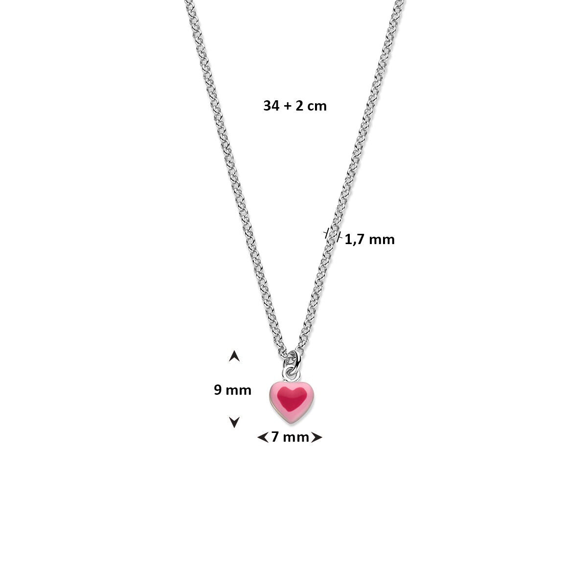 Silberne Kinderkette mit Herzchen – rhodiniertes 925er Silber 34 + 2 cm