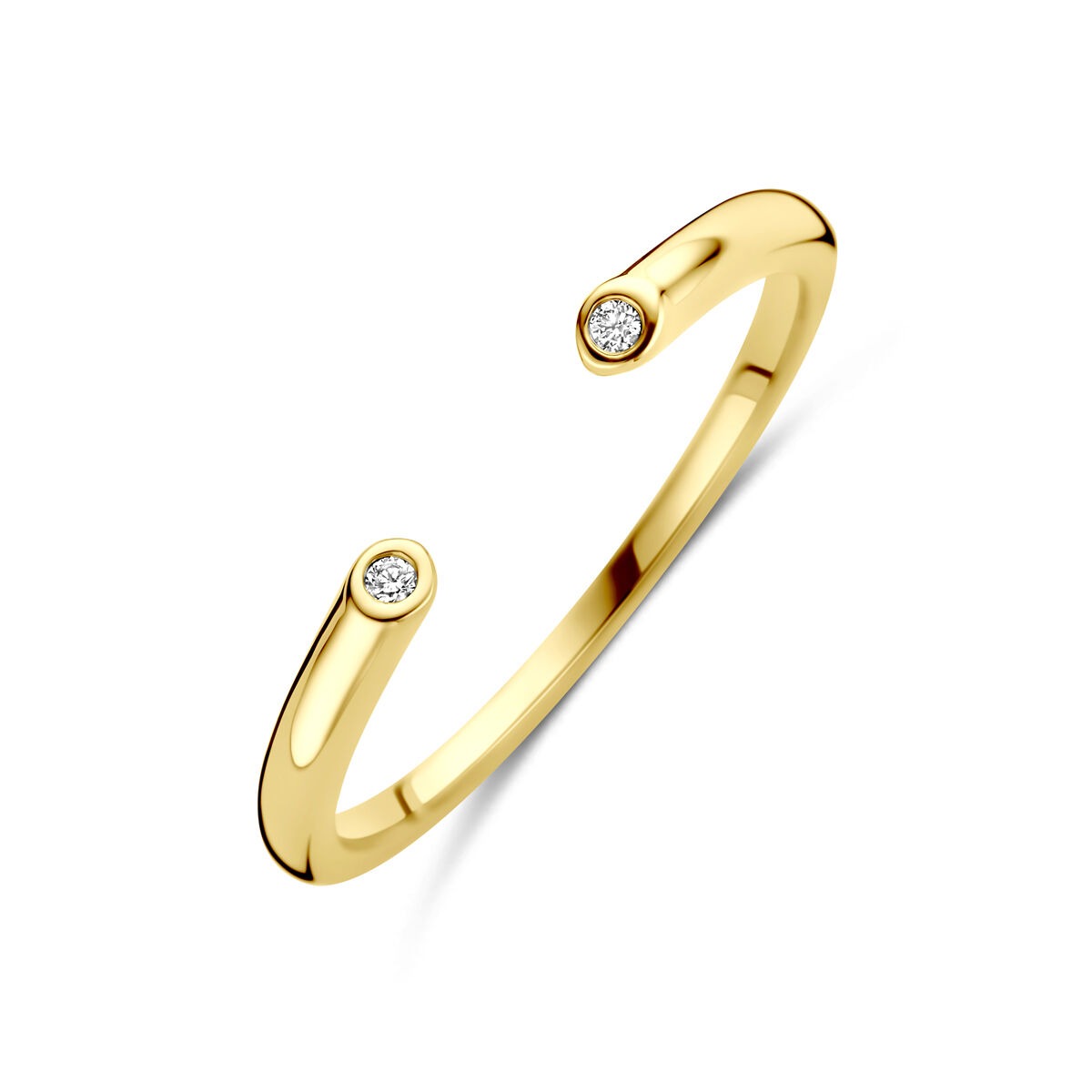 Ring aus 14k Gold mit zwei kleinen Diamanten an den Enden