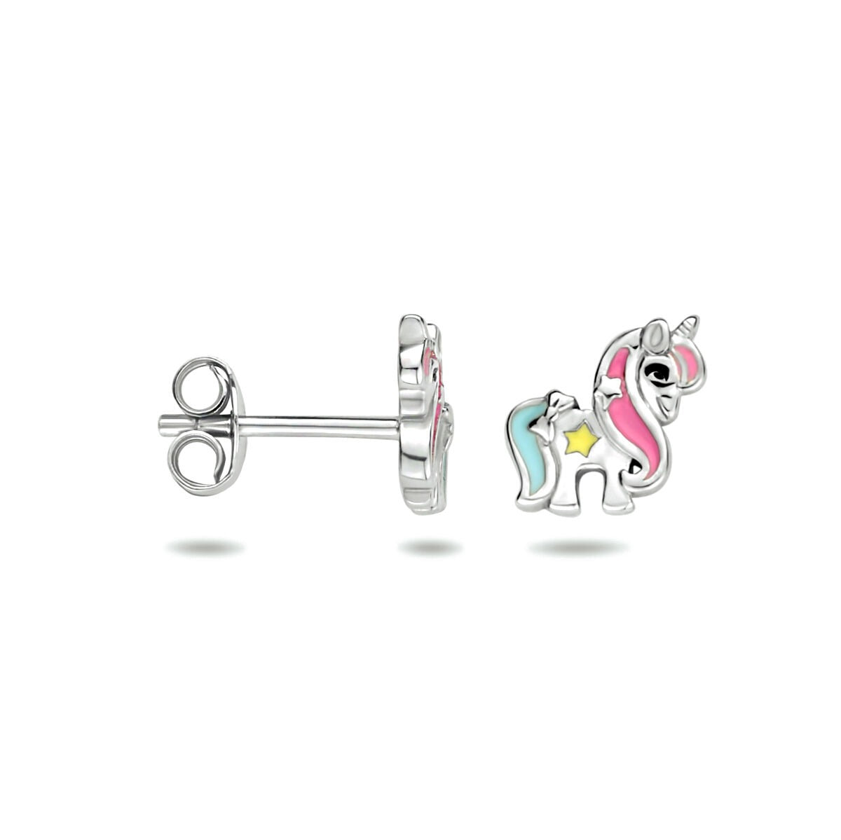 Ohrstecker Silber Einhorn – rhodiniert mit Emaille