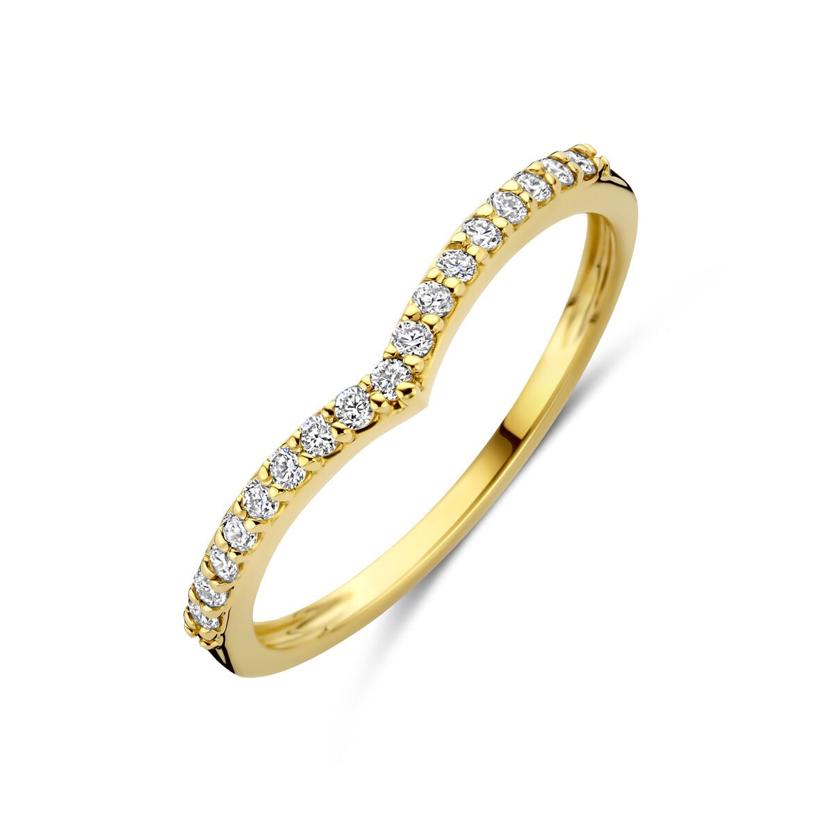 Ring aus 14k Gelbgold mit lab-grown Diamanten in einer geschwungenen Form