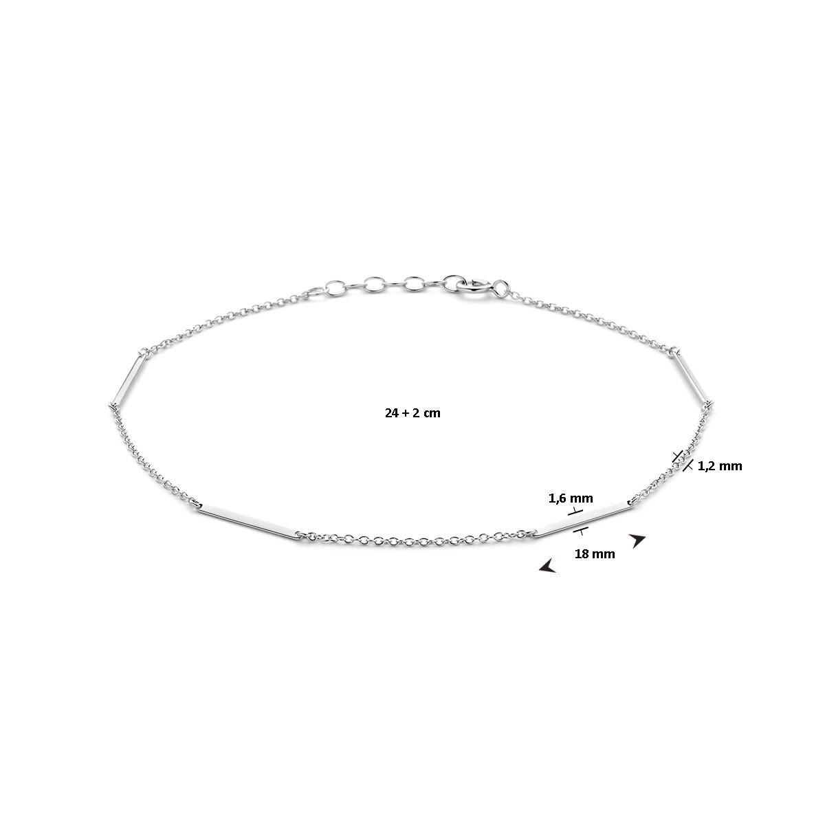 Silbernes Fußkettchen mit Stabplättchen – rhodiniertes 925er Silber, 24–26 cm