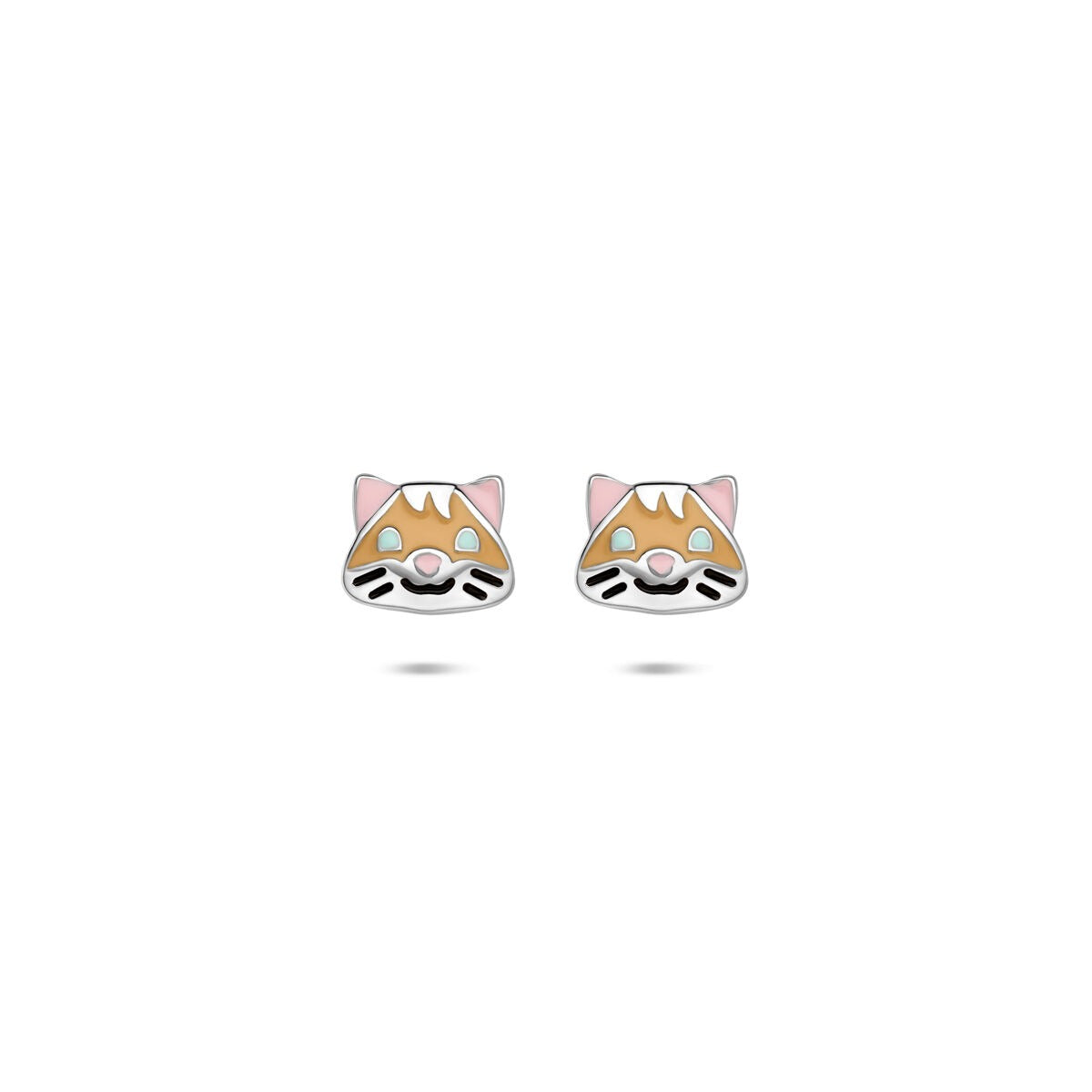 Silberne Kinder-Ohrstecker mit emailliertem Hamster, 5 x 6 mm, in bunten Farben.