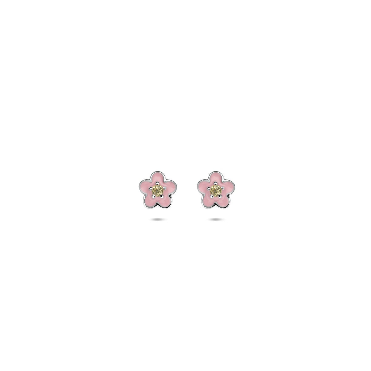 Silberne Ohrstecker mit emaillierter Blume in Rosa und gelber Zirkonia – 5 mm