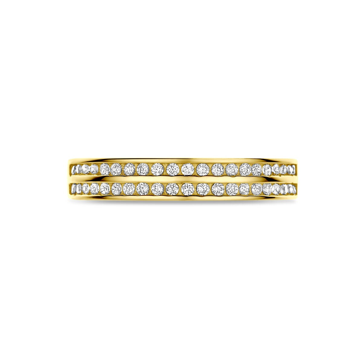 14 Karat Gelbgoldring mit Zirkonia – Alliance-Pavéfassung, 3,5 mm breit