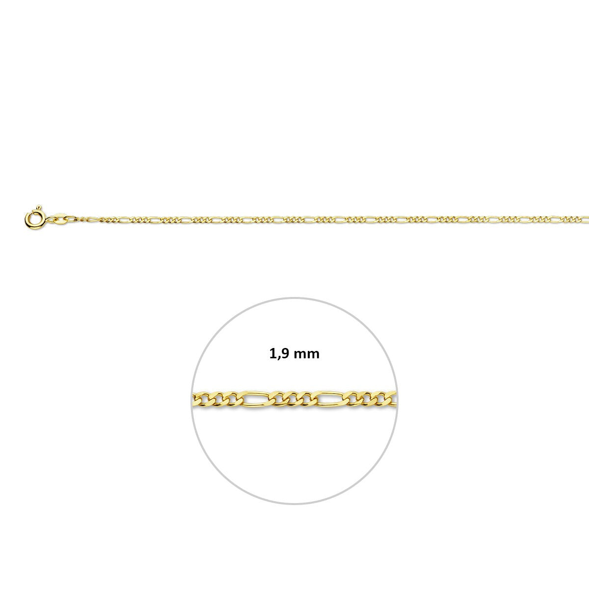 9K Gelbgold Figaro-Fußkettchen 1,9 mm Damen