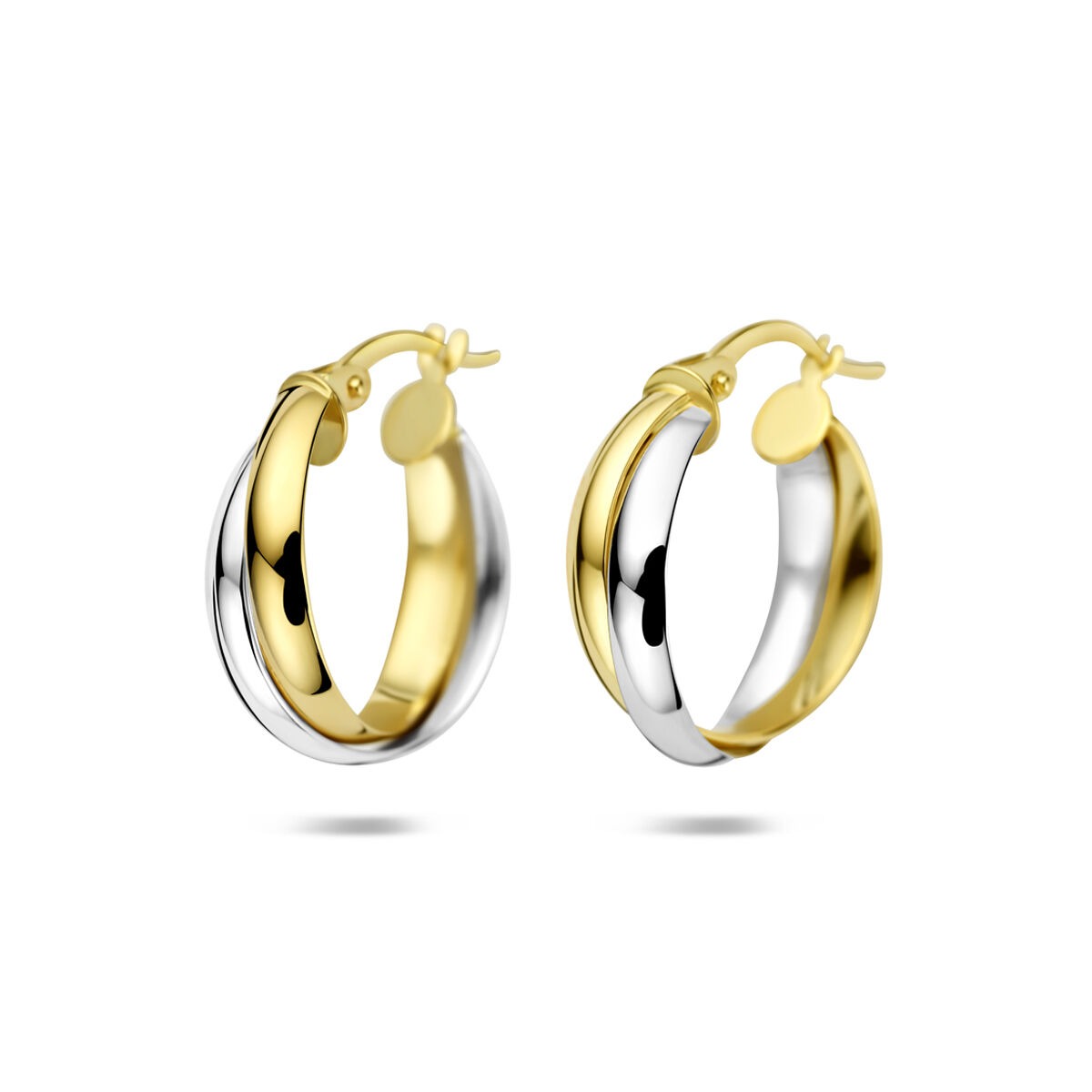 Bicolor Ohrringe aus 14k Gelb- und Weißgold mit glänzender Oberfläche
