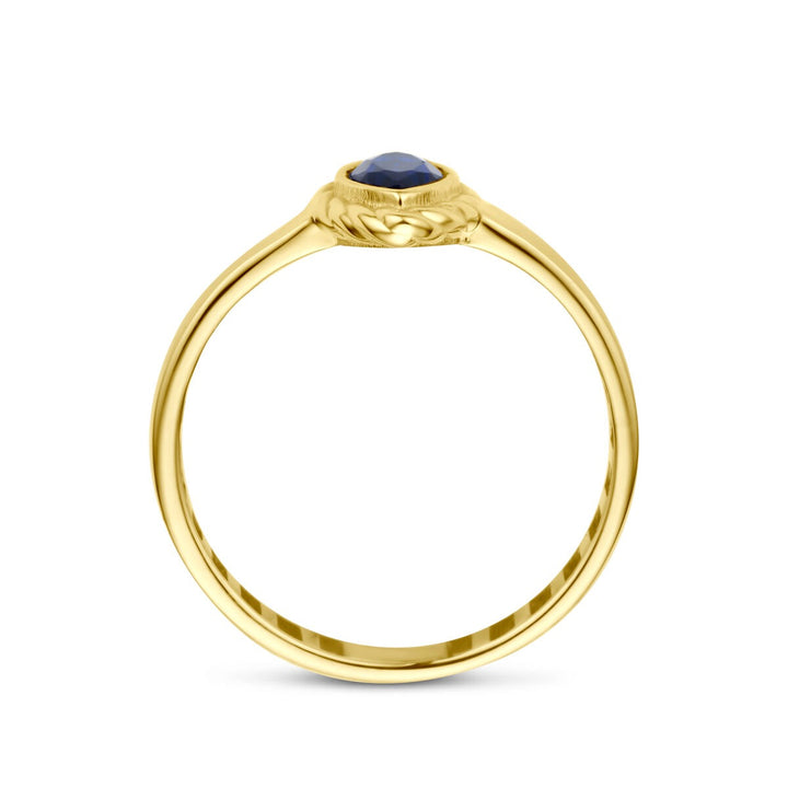 9k geelgouden ring met blauwe zirkonia