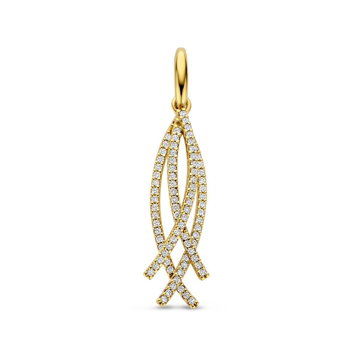 14k gelbgoldener Anhänger mit Diamanten in geschwungener Form und funkelndem Design