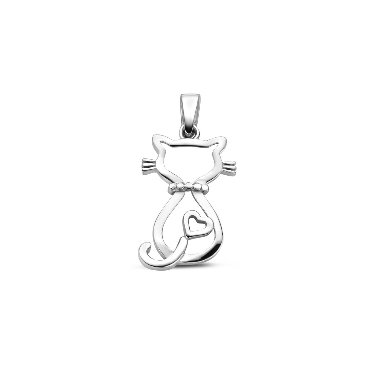 Hänger in Form einer Katze aus rhodiniertem 925 Silber mit Herzdetails