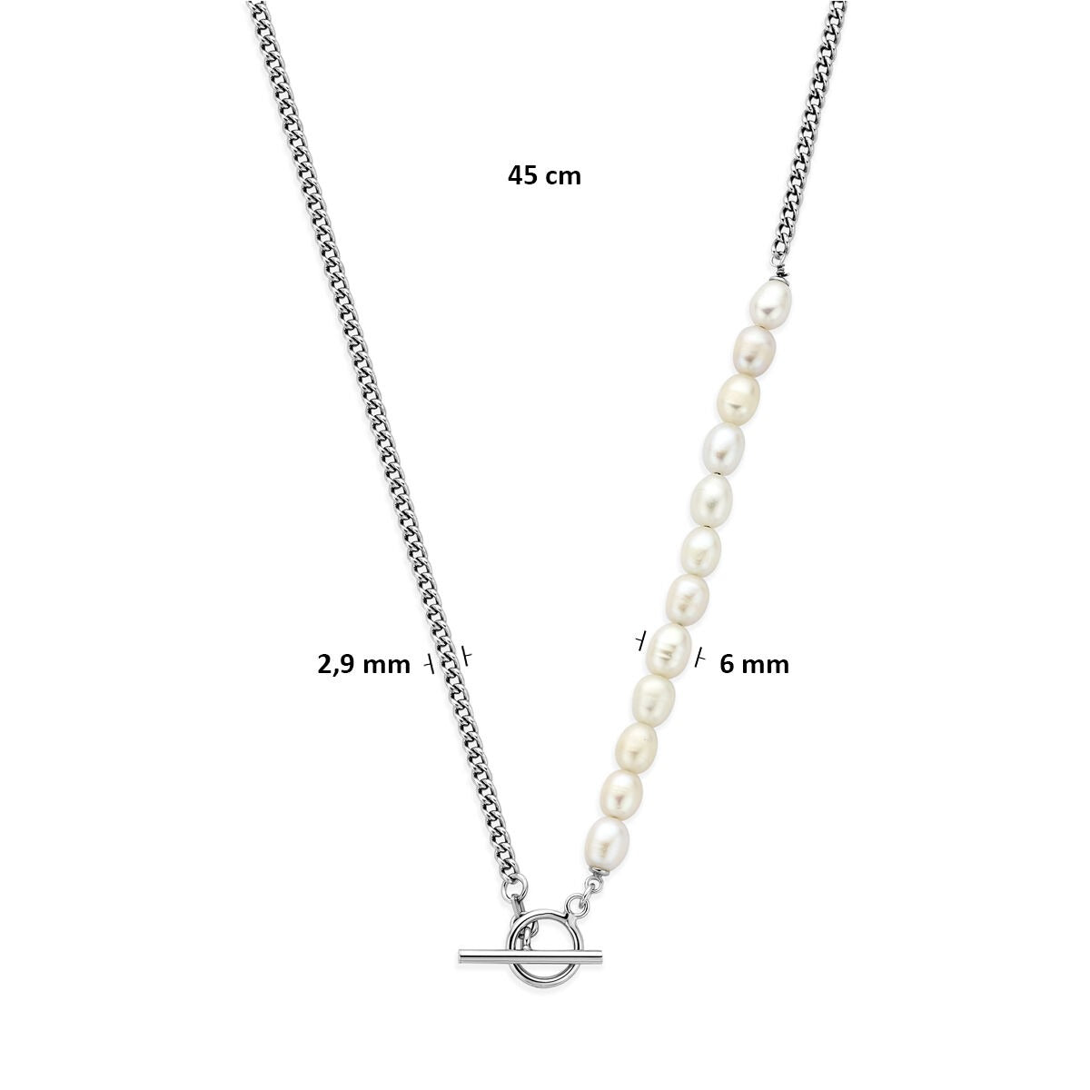 Rhodiniertes 925er Silbercollier mit Süßwasserperlen und Knebelverschluss