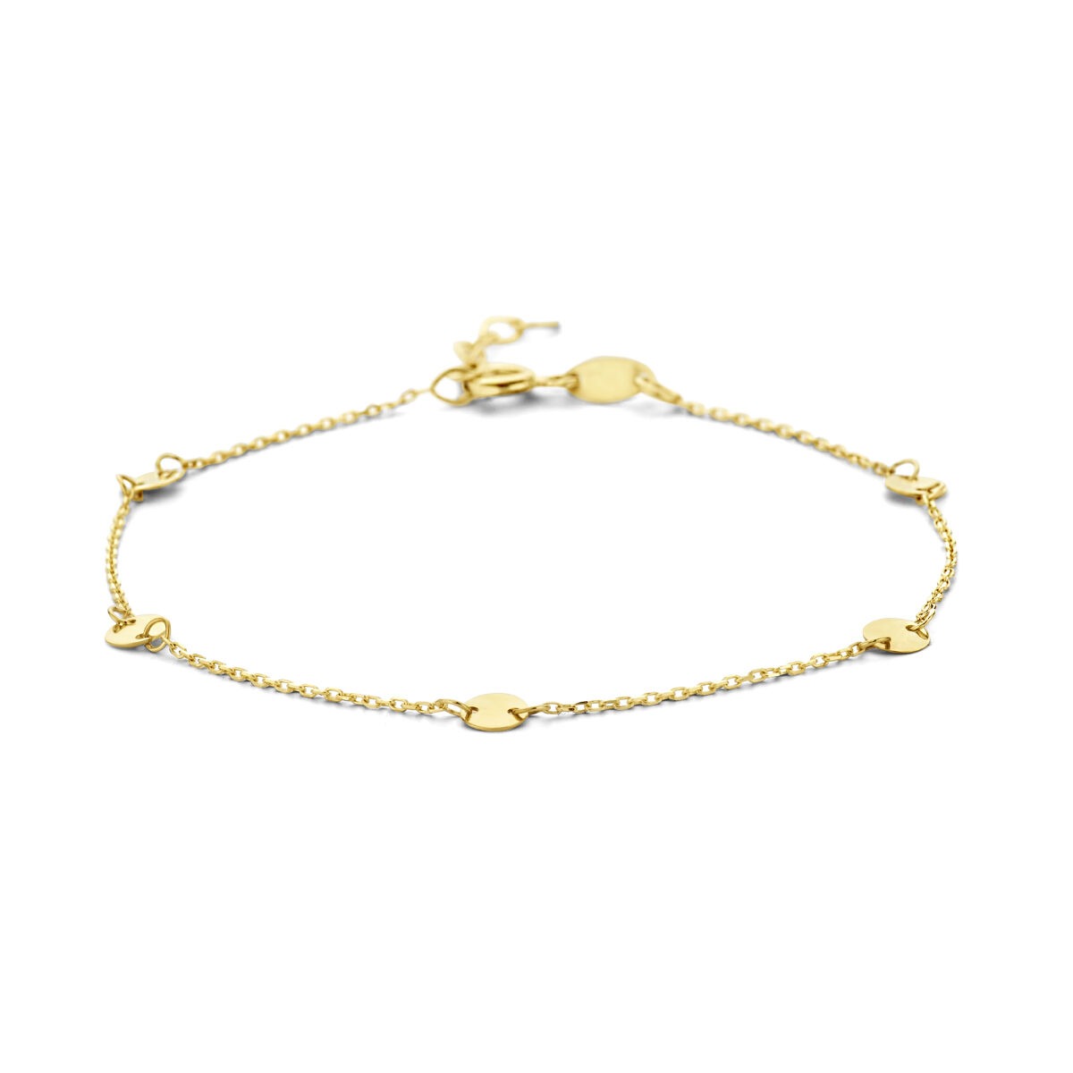 Armband aus 9 Karat Gelbgold mit runden Plättchen und feiner Kette