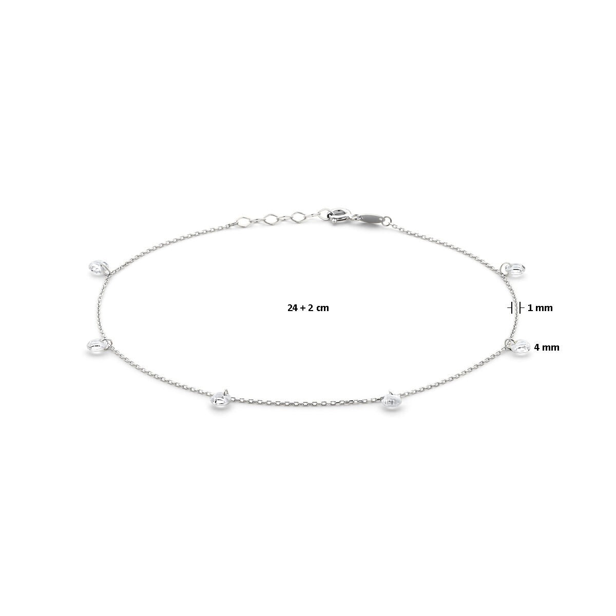 925er Rhodiniertes Silber-Fußkettchen mit Zirkonia