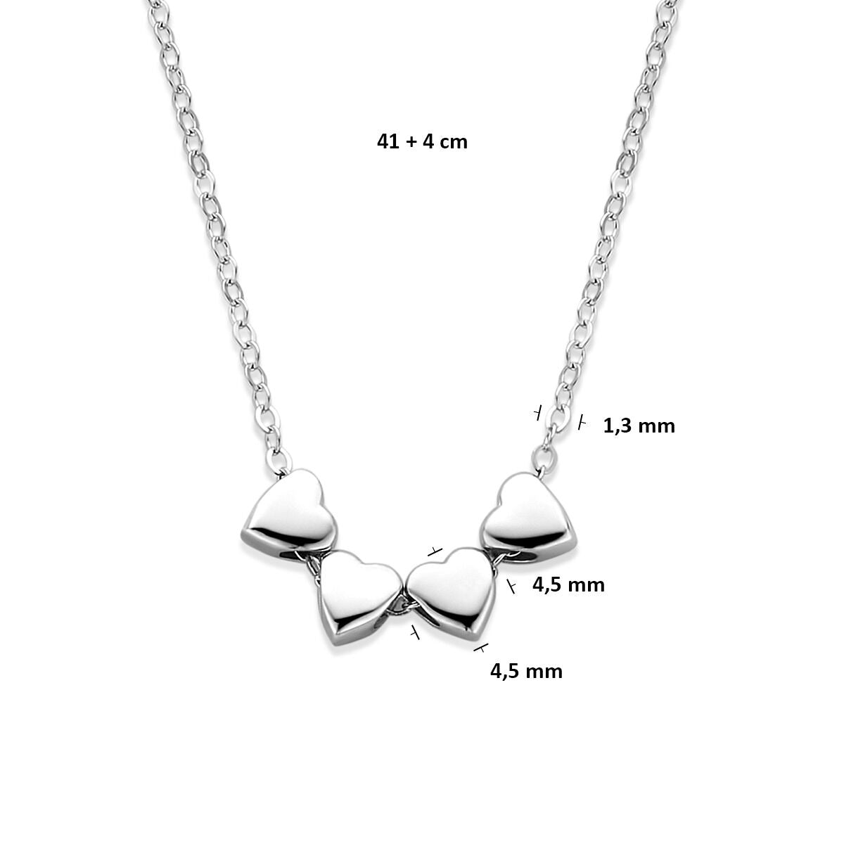 Rhodiniertes 925er Silbercollier mit 4 Herzen