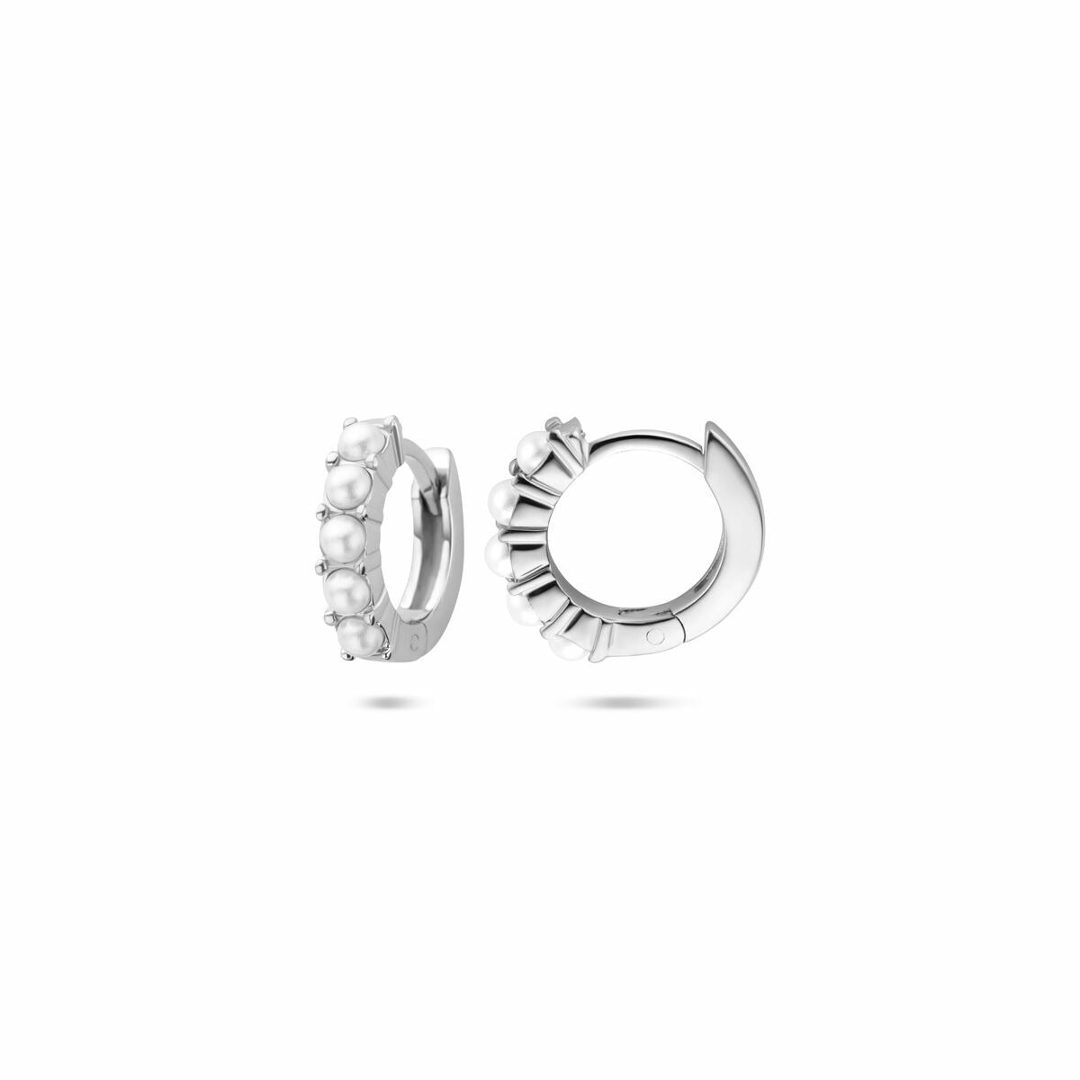 Rhodinierte Klappcreolen aus Silber mit Perlen – 10,5 mm
