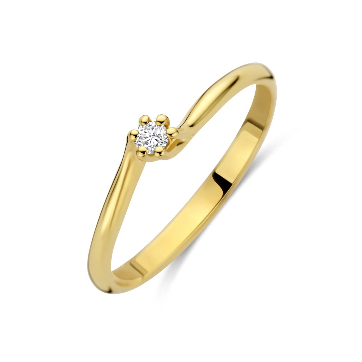Ring aus 14k Gelbgold mit einem lab-grown Diamanten in Krappenfassung
