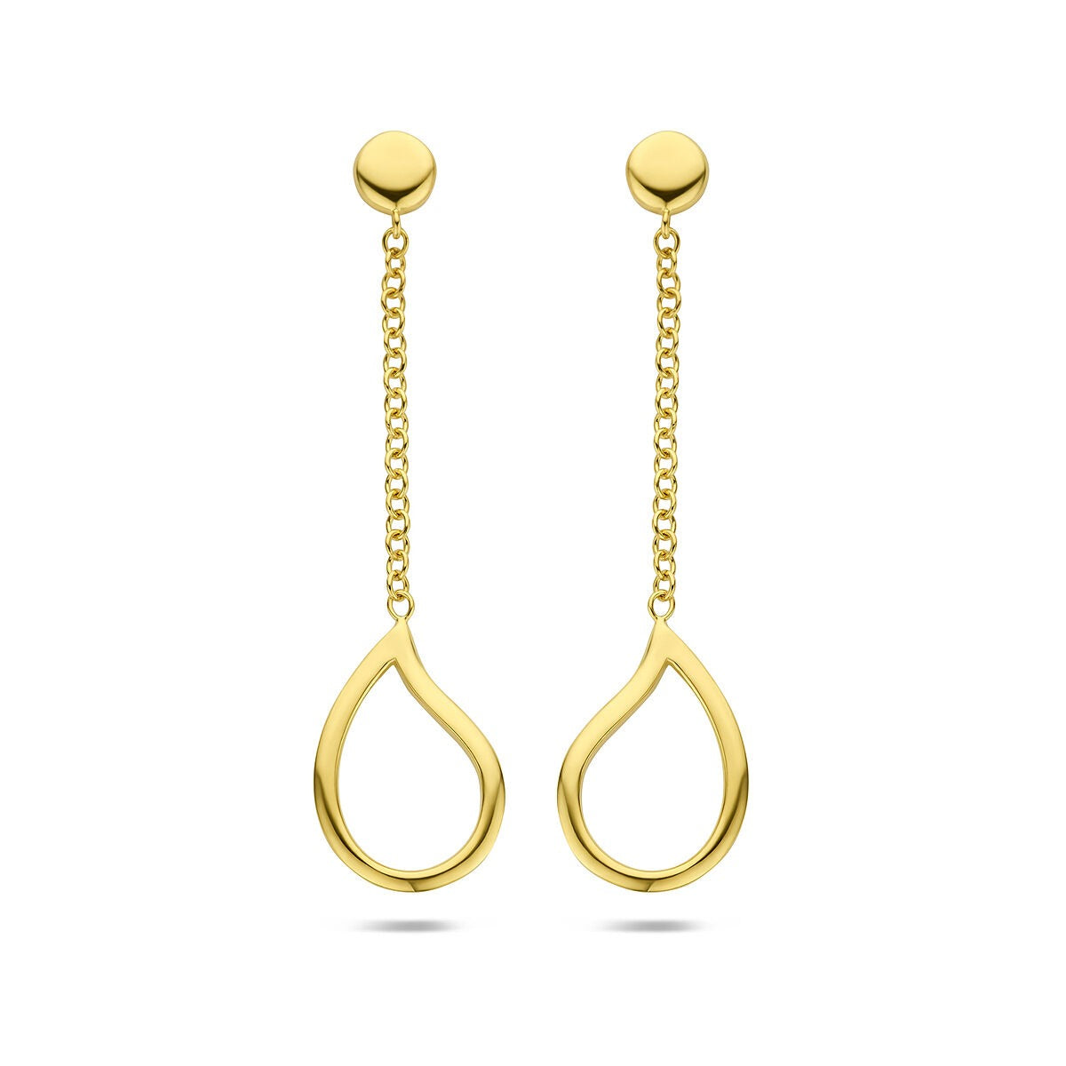 Goldene Tropfenohrringe aus 14k Gelbgold mit hängenden Kettenelementen