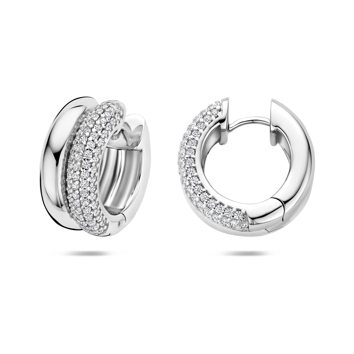 Damen-Creolen aus Sterlingsilber mit Zirkonia – rhodiniert Klappcreolen 17.5 mm