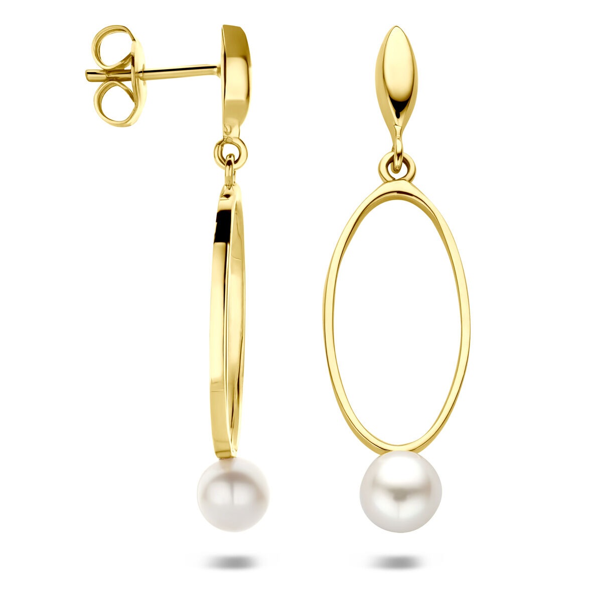 14k Gelbgold-Ohrhänger mit Perle 37 mm