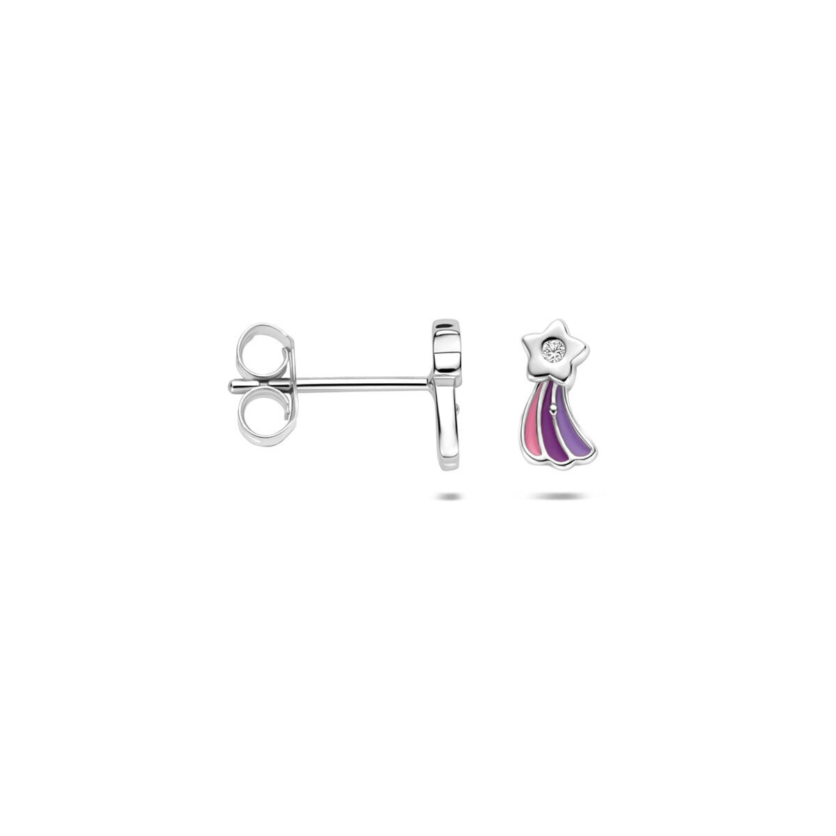 Rhodinierte Kinderohrstecker aus 925er Silber Sternschnuppe mit Zirkonia und Emaille