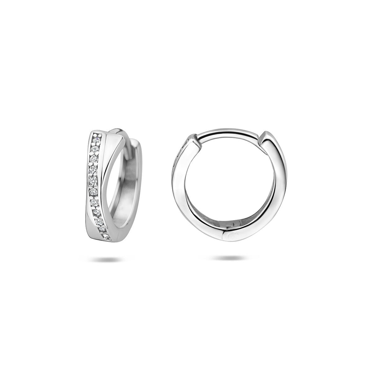 Rhodinierte 925er Silber Klappcreolen mit Zirkonia
